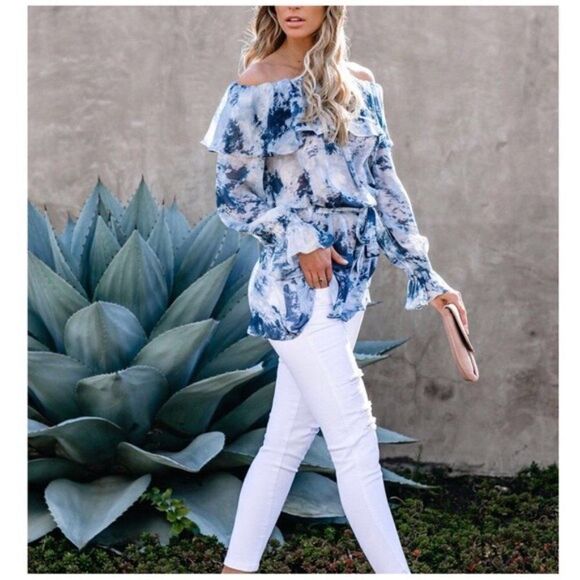 OFF Shoulder Top Hand Dip-dye Woven Top - Picture 4 of 11